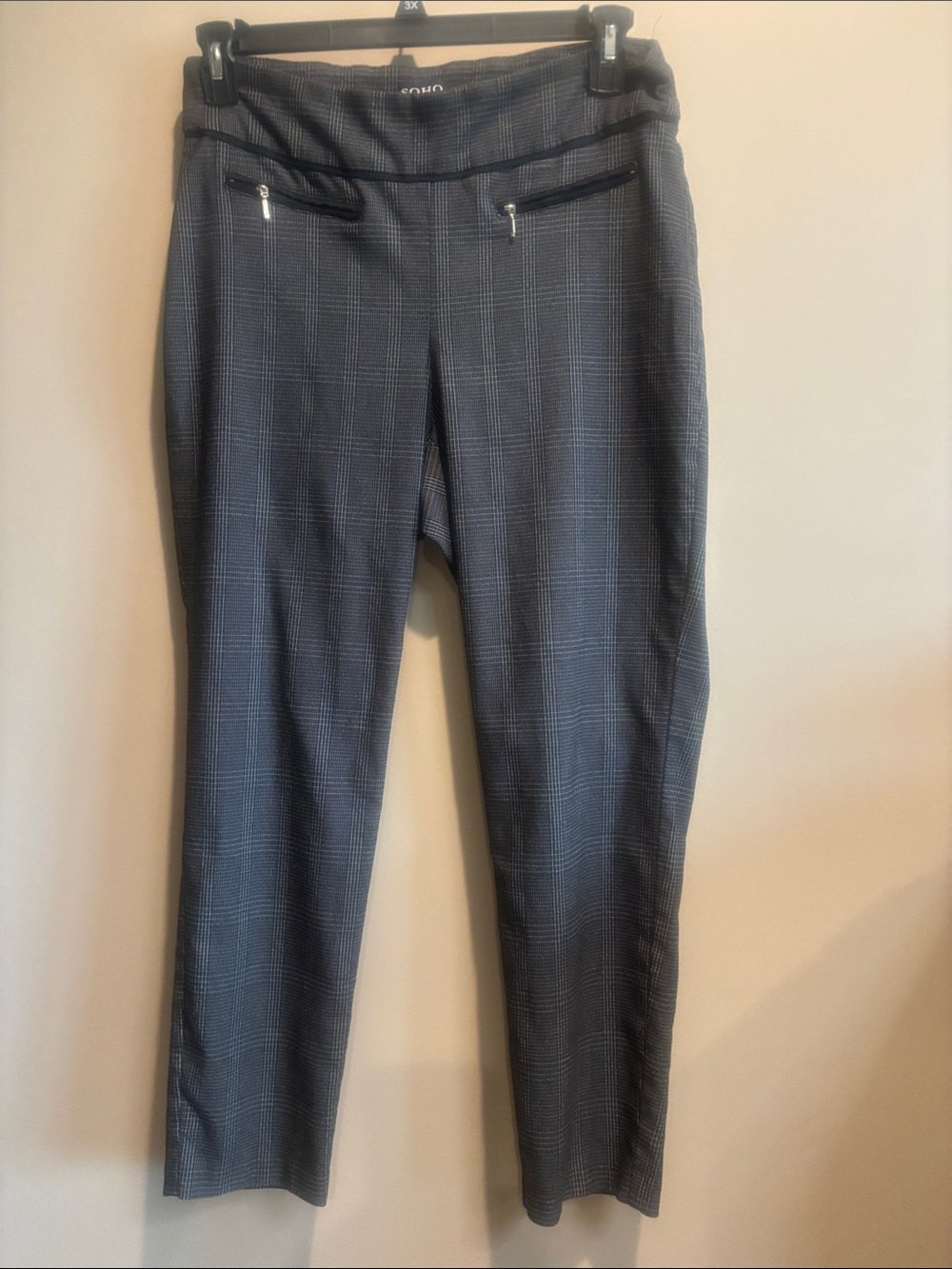 Plaid Pull-On Ankle Pants with Faux Zipper Pockets
